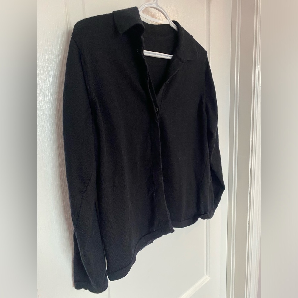 Women's Merino Button Up Black Sweater with Collar